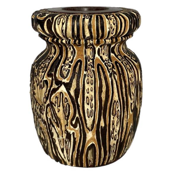 Vintage Other - New Zealand Ponga Tree Fern Wood Vase Hand Crafted Mamaku Textured Pattern